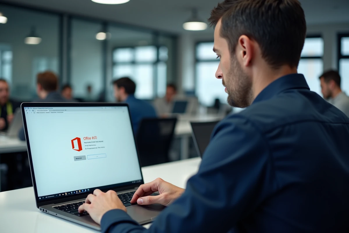 Homme en train d'entrer sa clé de produit Office sur l'écran d'activation d'un ordinateur portable