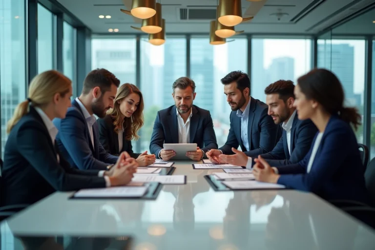 Groupe de professionnels en réunion dans un bureau moderne