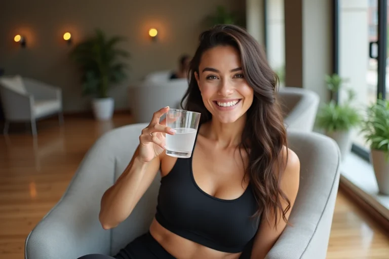 Femme souriante en tenue active après séance de contouring