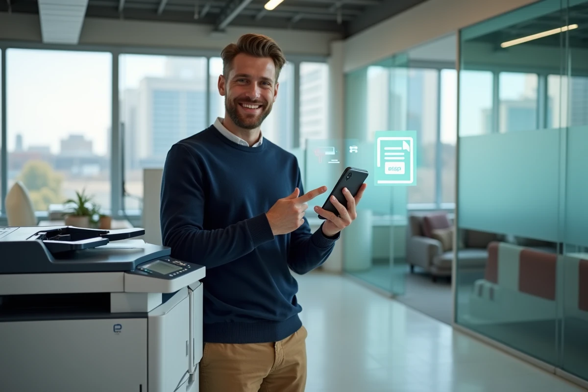 Jeune homme avec smartphone près d