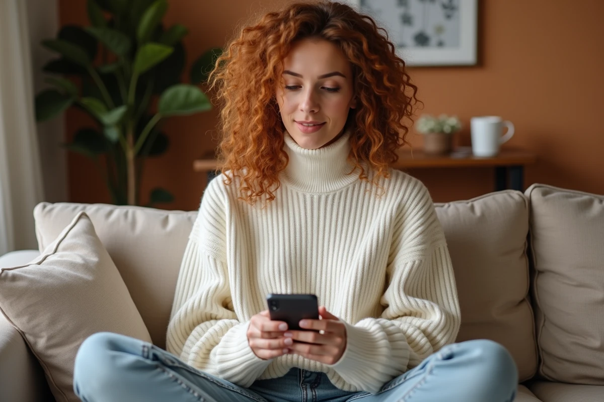 Femme consultant sa clé de produit Office sur son compte Microsoft depuis un smartphone