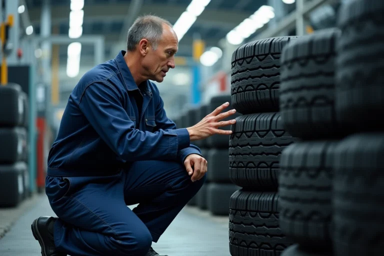 Technicien inspectant des pneus Norauto Prevensys 4 en atelier